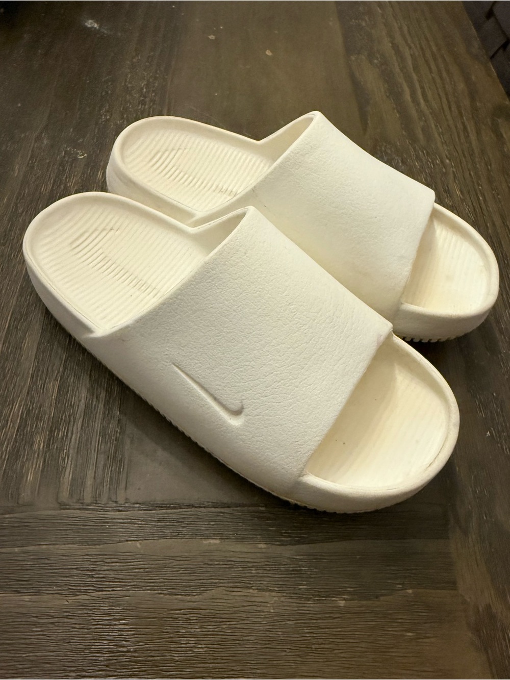 Nike White womens Slide Sandals with Subtle Swoosh